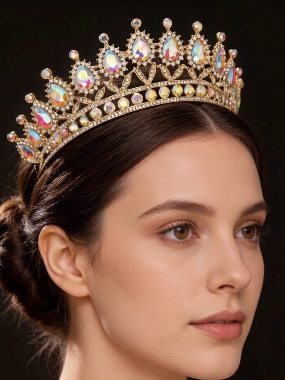 🌸Gold Iridescent Crystal Tiara Crown for Women